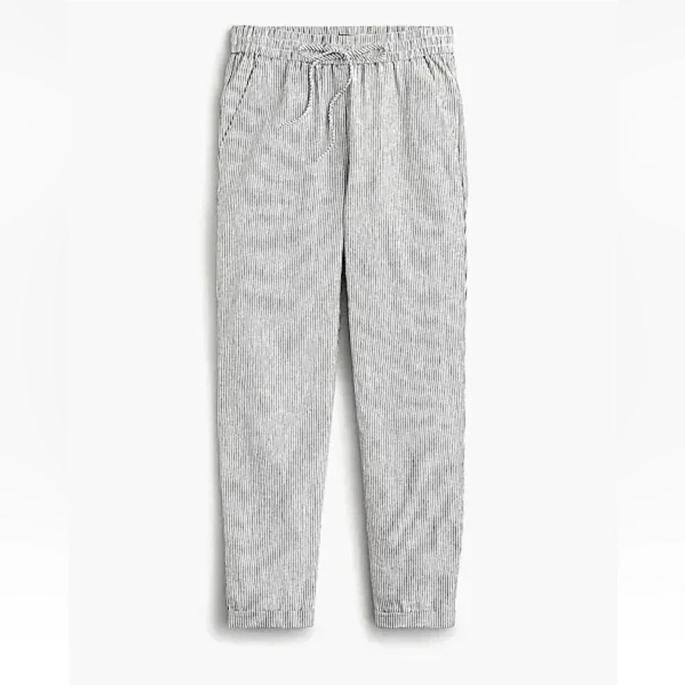 J Crew Striped Linen Cotton Blend Drawstring Pant in Black and White 10 - Picture 6 of 13